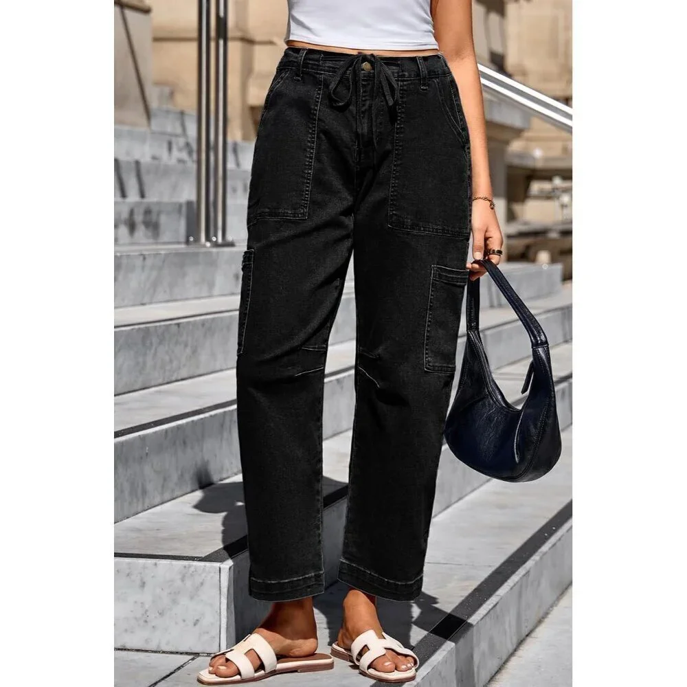 Women Jeans Cargo High Waist Wide Leg Cotton Pants Casual Daywear